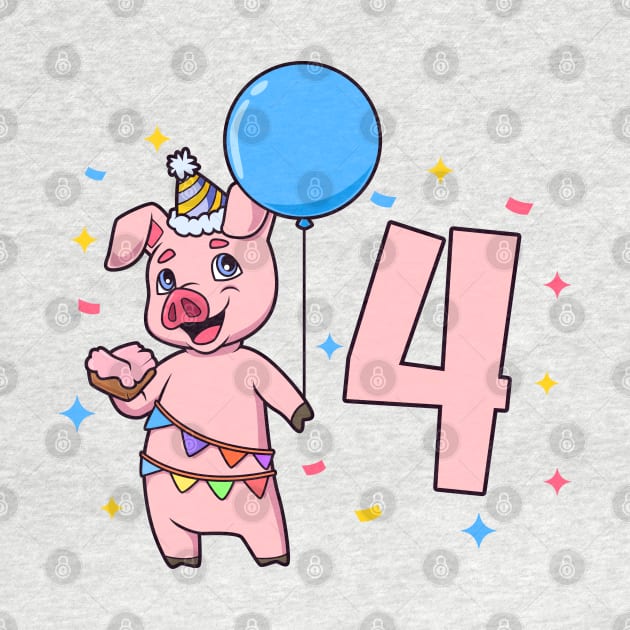 I am 4 with pig - kids birthday 4 years old by Modern Medieval Design